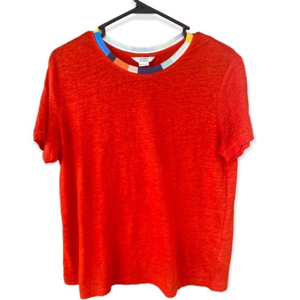 Splendid X Margherita Anthropologie Womens Colored Trim Ciao Bella Tee Linen- XS